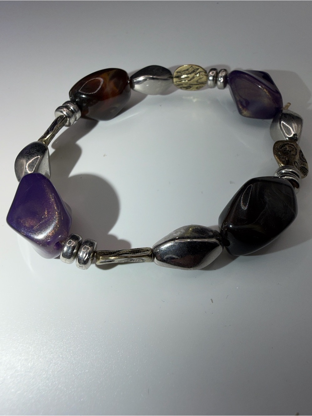 Purple and Brown Beaded Stretch Bracelet